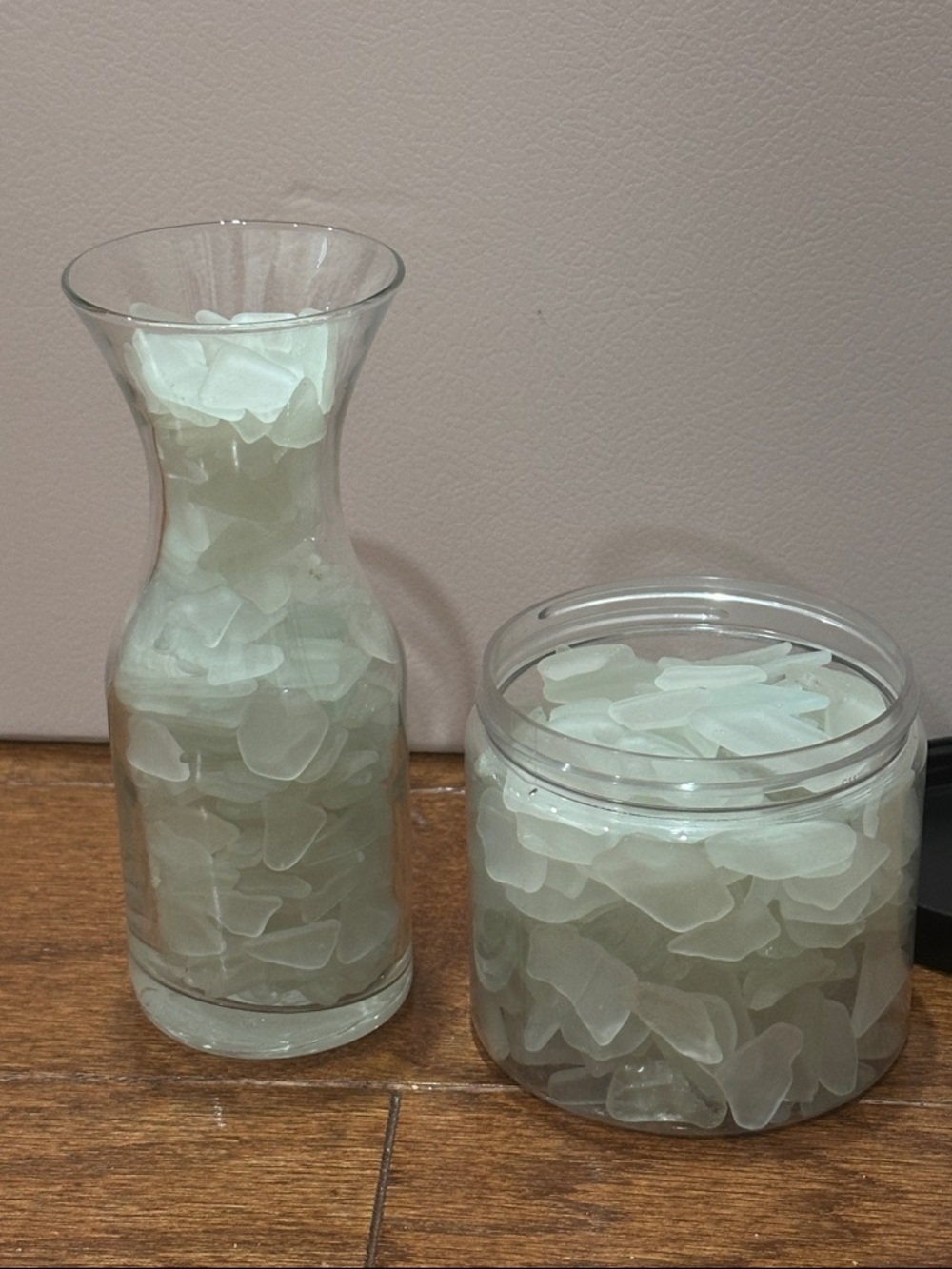 Authentic white Seaglass in vase and plastic container bundle —huge lot!